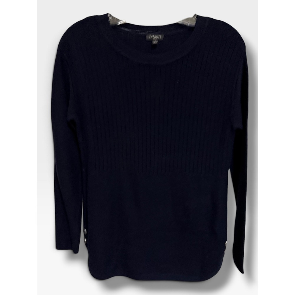 Talbots Petite Navy Blue Ribbed Mixed Knit Side Button Sweater P 53788177